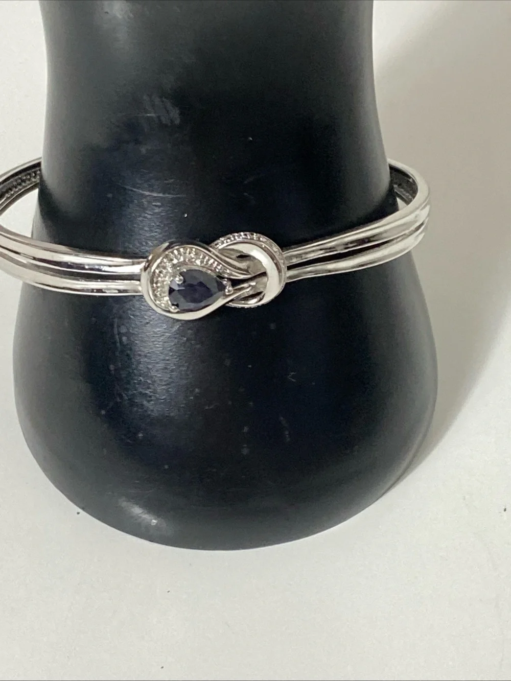 PAJ BB Bracelet With Blue Sapphire Silver Tone Cuff Bangle 6.75”